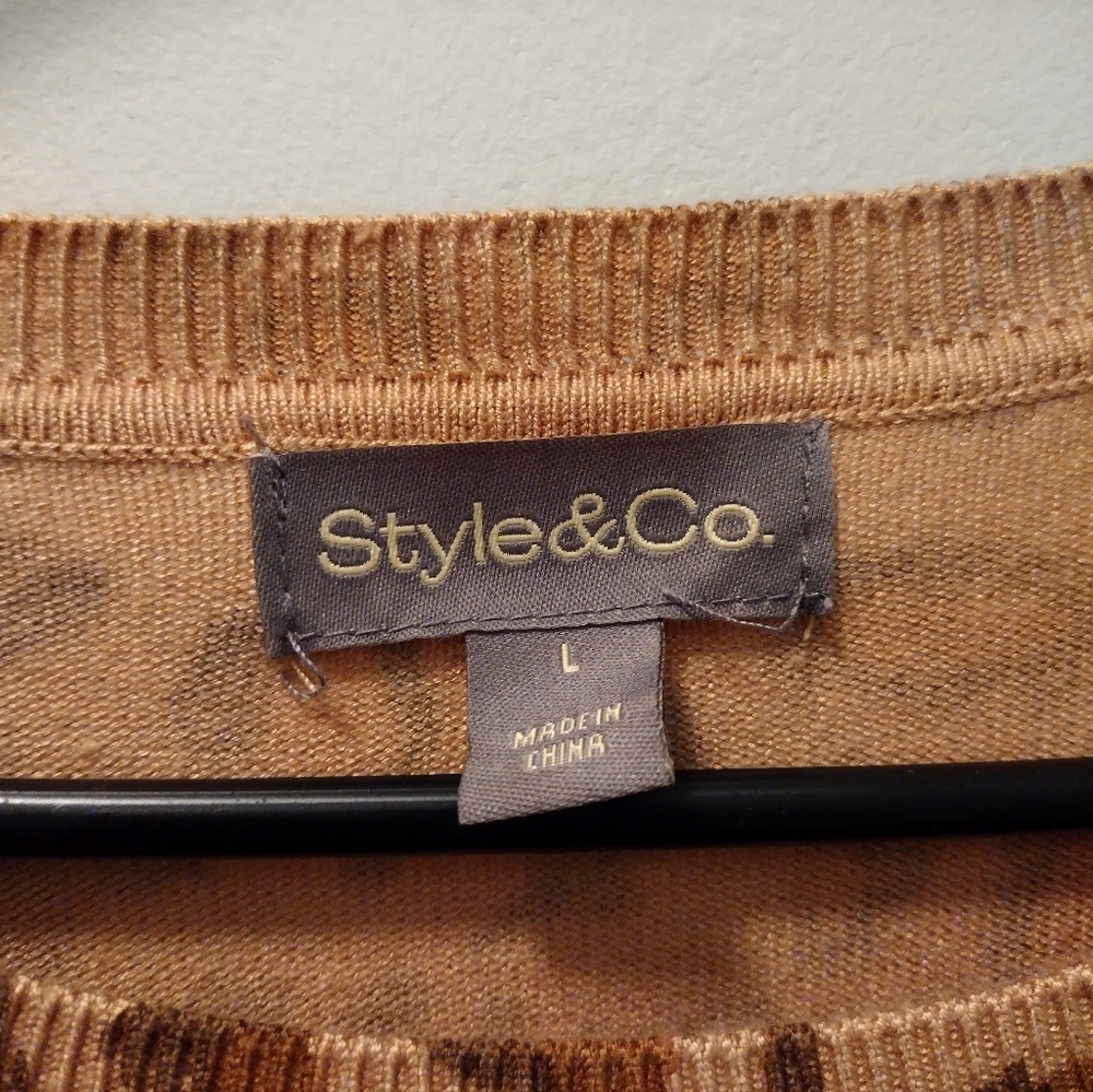 Style & Co. Leopard Print Crewneck Sweater in Tan and Brown - Picture 3 of 4